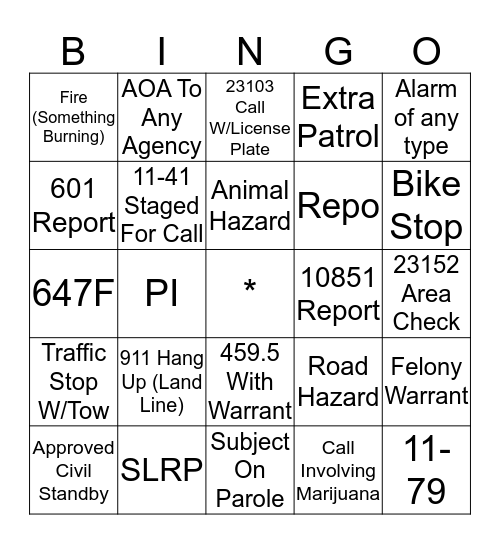 Dispatcher Bingo   Bingo Card