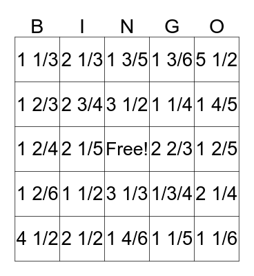 Fractions to mixed numbers Bingo Card