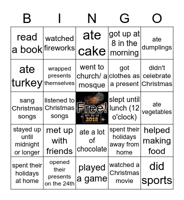 Find someone who... - Christmas break edition Bingo Card