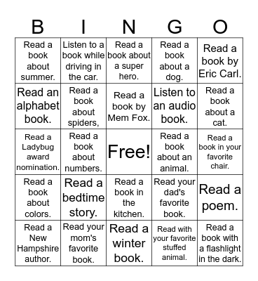 Book Bingo, Non-reader Bingo Card