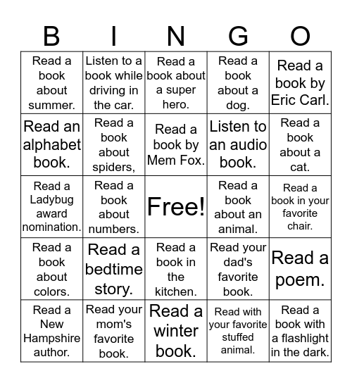 Book Bingo, Non-reader Bingo Card