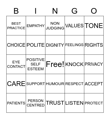 DIGNITY BINGO Card