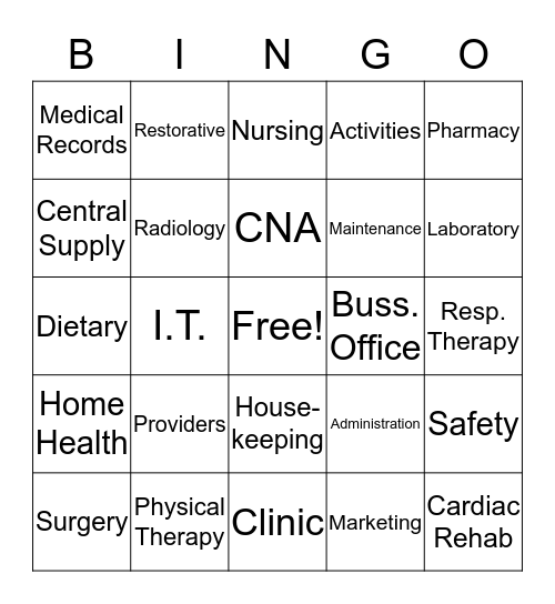 Artesian Valley Health System Bingo Card
