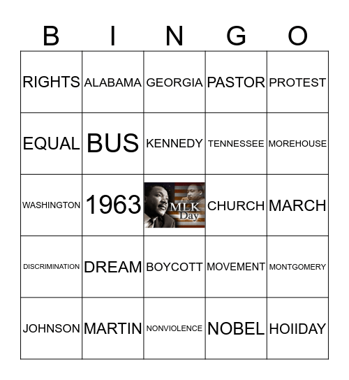 Martin L. King Jr.  Bingo Card