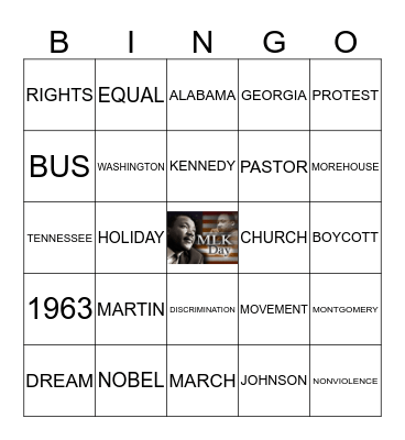 Martin L. King Jr.  Bingo Card