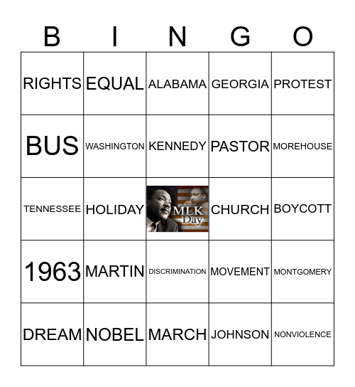 Martin L. King Jr.  Bingo Card