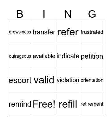 Unit 4 Bingo Card