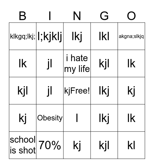 Sugar Bingo Card
