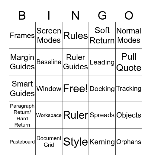 Indesign Bingo Card