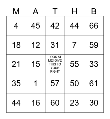 Math is Fun Bingo Card