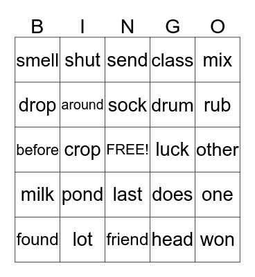 Vocabulary Words Bingo Card