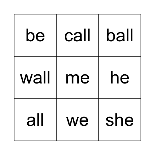 SW:  she, all Bingo Card