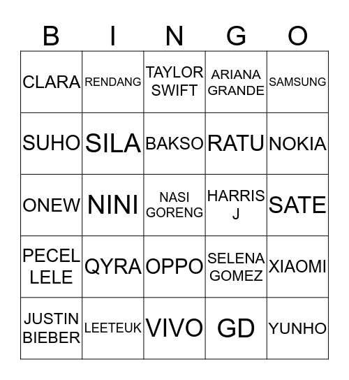 SEHUNNIE JJANG!!! Bingo Card