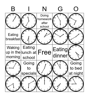 Time to the 5 minute Bingo Card