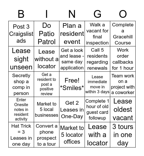 Rainier Leasing Bingo Card