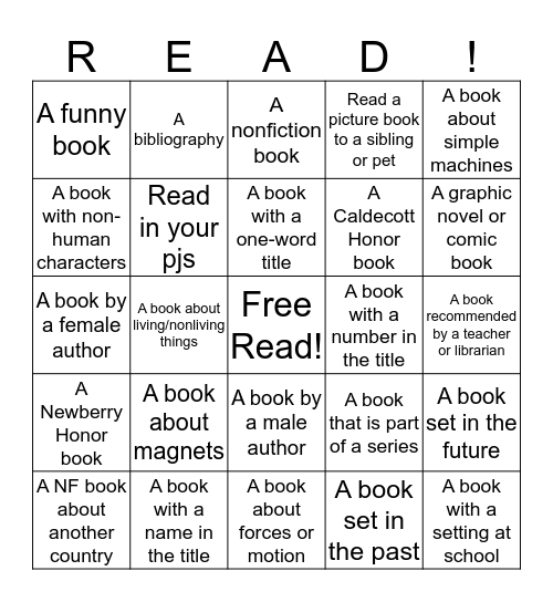 Winter Reading Bingo Card