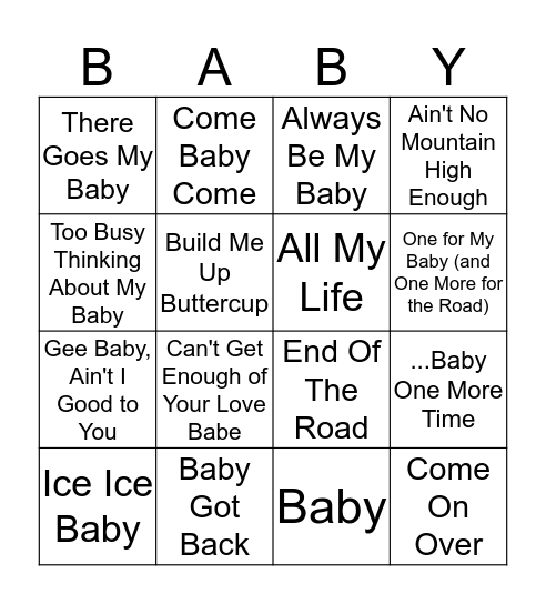 Brandie's Baby Shower Bingo Card