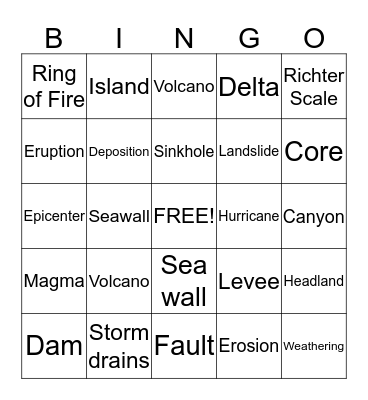 Earth Science  Bingo Card