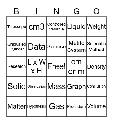Scientific Method & Measurement Bingo Card