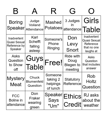 Ozaukee County Bar Association Bingo Card