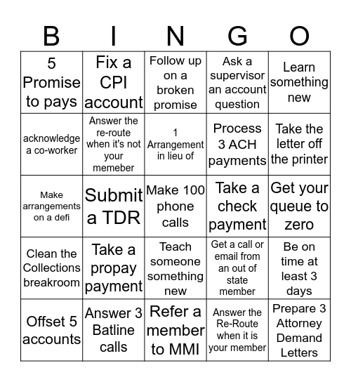 Collections BINGO Card