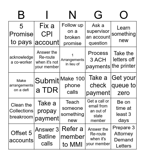 Collections BINGO Card