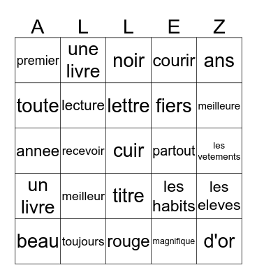 French II semaine 15 Bingo Card
