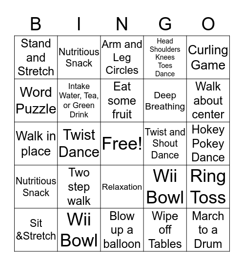 HEALTH AND FITNESS 15 Minute BINGO Card