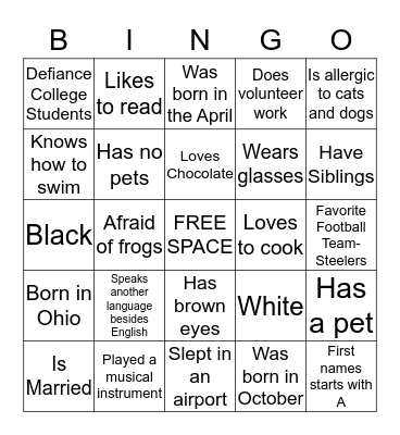 Getting to Know Us Bingo Card