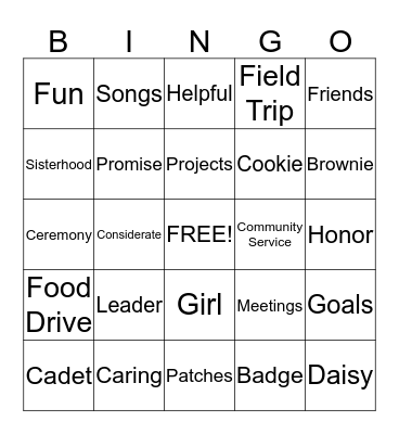 Brownie Bingo Card