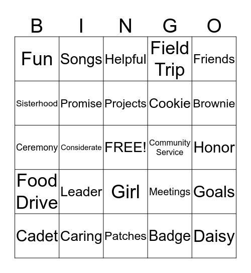 Brownie Bingo Card