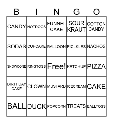 CARNIVAL Bingo Card