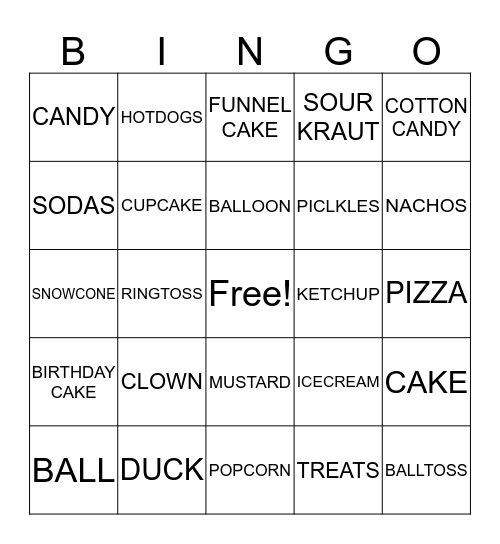 CARNIVAL Bingo Card