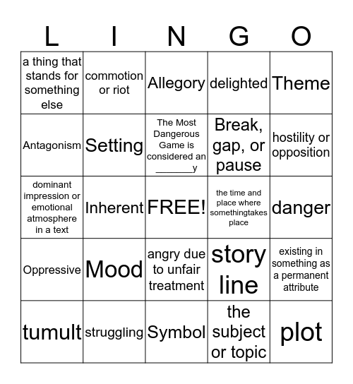 English II Vocabulary Fun Bingo Card