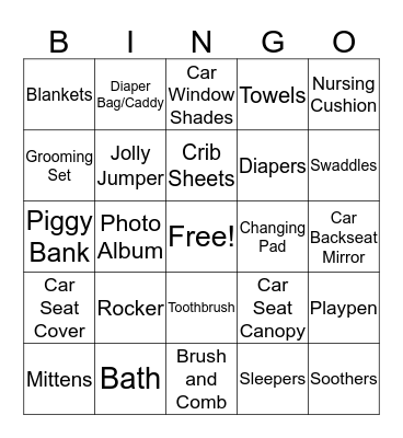 Riordon Baby Shower Bingo Card