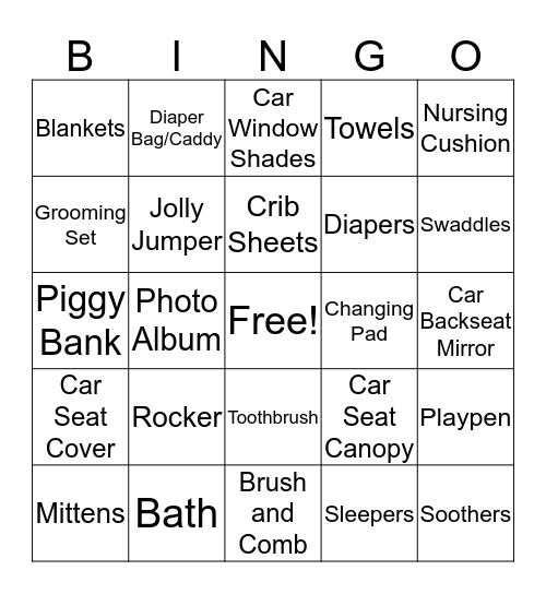 Riordon Baby Shower Bingo Card