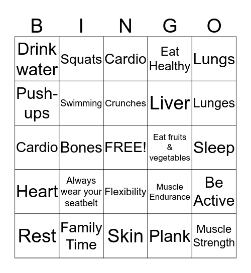 Health Bingo Card