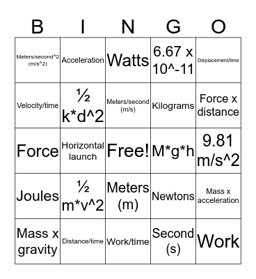 Physics Bingo Card