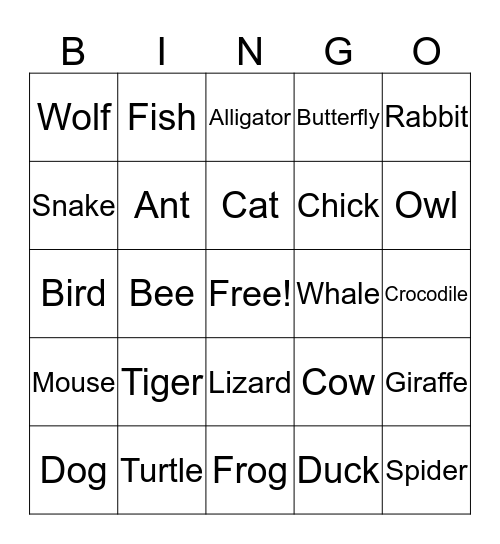 Born Live and Hatch From Eggs Animals Bingo Card