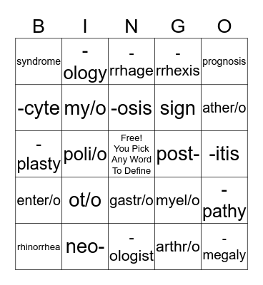 Chapter 1: Introduction to Medical Terminology Bingo Card