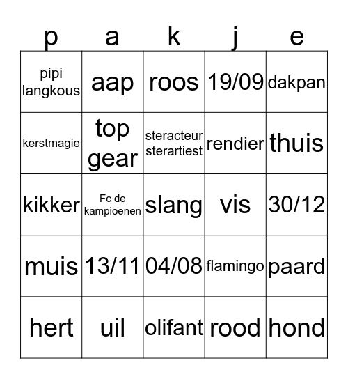pakjes Bingo Card
