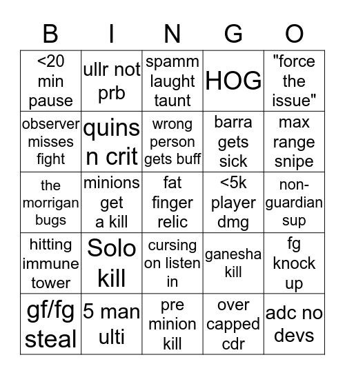 Smite bingo Card