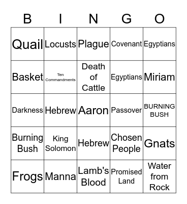 MOSES Bingo Card