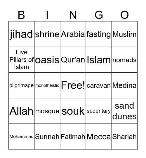 Islam Bingo Card