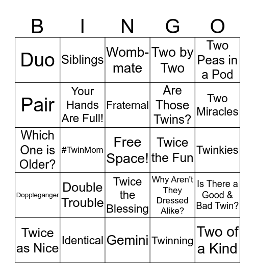 Moms of Twins Bingo Card