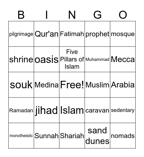 Islamic World Bingo Card