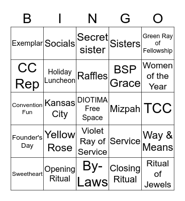 Beta Sigma Phi Bingo Card