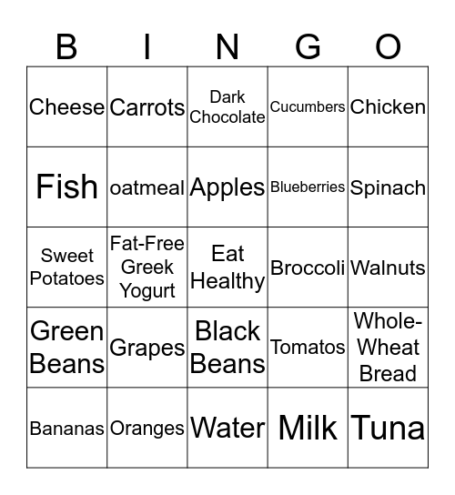 Healthy  Bingo Card
