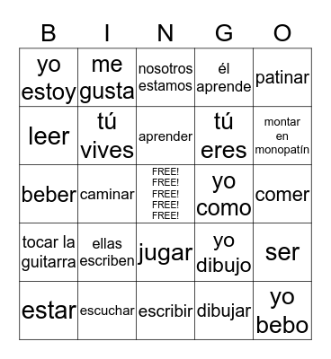 Spanish 1: Verbos! Bingo Card