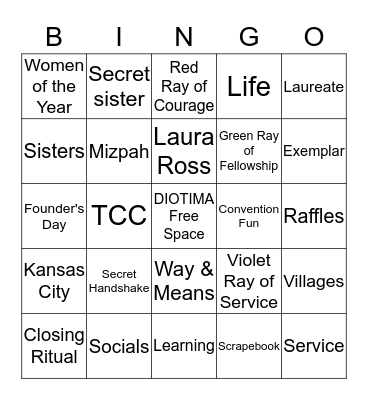Beta Sigma Phi Of Tampa Bingo Card